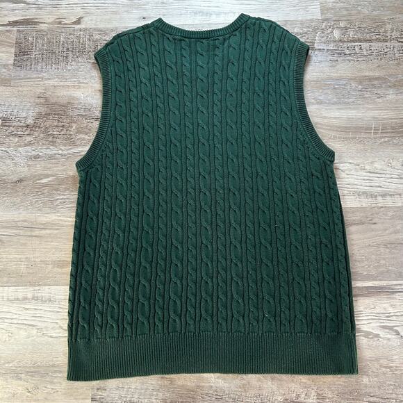 Vintage 90s Saddlebred Green Cable Knit Sweater Vest XL Preppy Academia Vibes - Picture 3 of 6